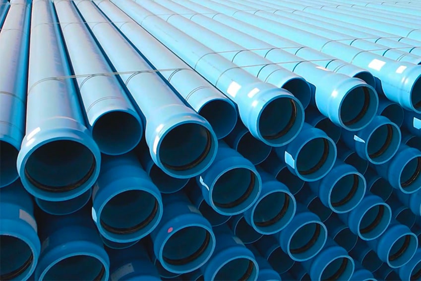 Stack of water and sewer PVC pipes with gasket